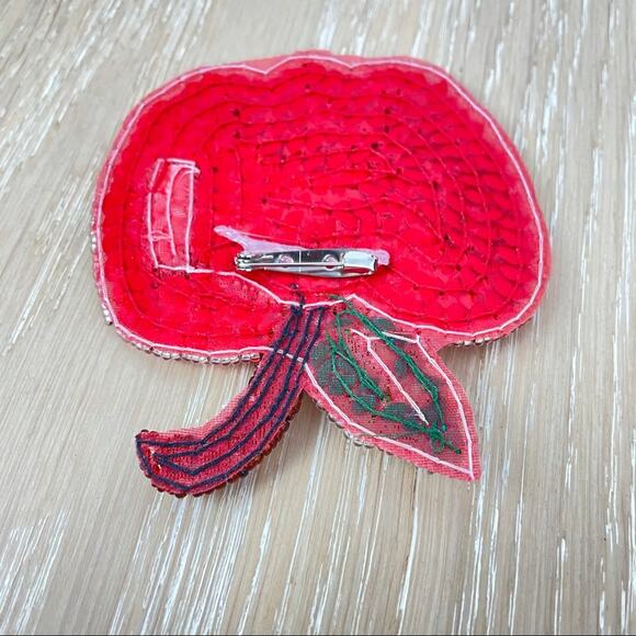 Vintage Sequin Apple Pin Embellishment Red - Picture 5 of 6